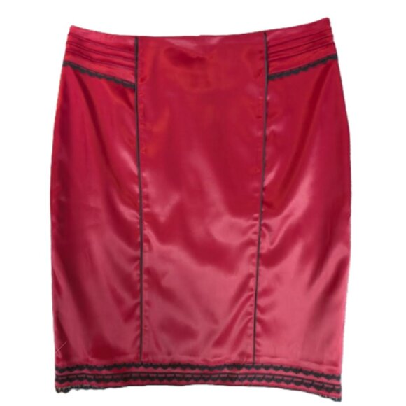 le chateau Dresses & Skirts - Vintage Le Chateaur Cranberry Satin Pencil Skirt With Black Lace Size M